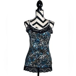 Animal Print Sz L Y2K Mob Wife Layered Lace Trim Tank Top